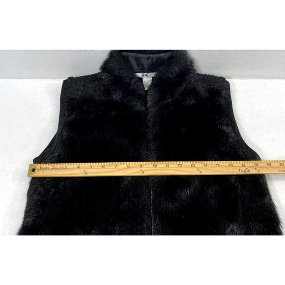 Kikit Faux Fur Front Vest Ribbed Sweater Back Womens Large Y2K Black Full Zip - Picture 7 of 11